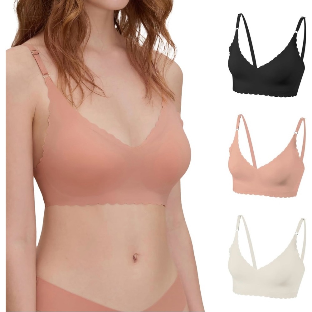 NIB 3 Pack Bralettes V Neck Seamless Padded Wireless Bra